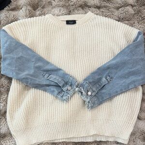 Vici Knit Sweater with Denim Sleeves